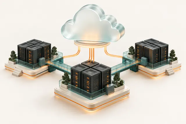 Conceptual illustration of cloud infrastructure connecting server clusters.