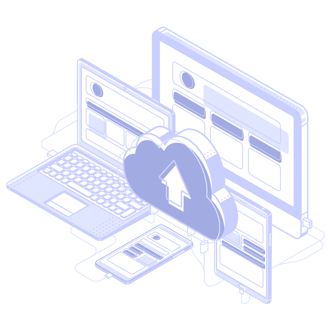 Illustration of cloud-connected computers and services
